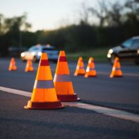 traffic cones on the roadside indicating dui checkpoint